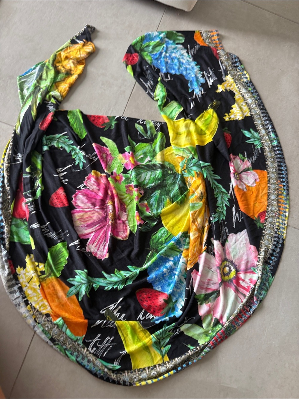 Camilla Black Multicolor Floral & Fruit Swim Sarong